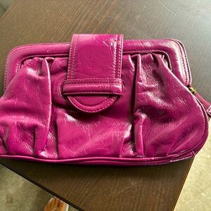 Purple patent leather bag clutch